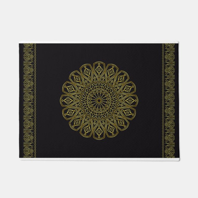 Modern Arabesque Black and Golden Doormat (Front)