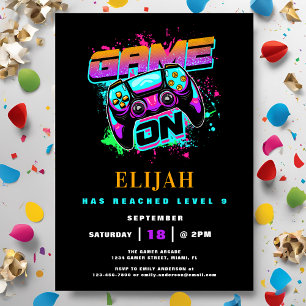 Modern Arcade Gamer Boy's Birthday Party Invitation