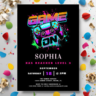 Modern Arcade Gamer Girl's Birthday Party Invitation