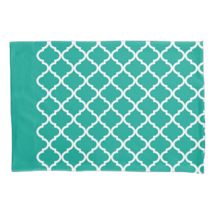 Modern Arcadia Teal Moraccan Quatrefoil Pattern Pillowcase