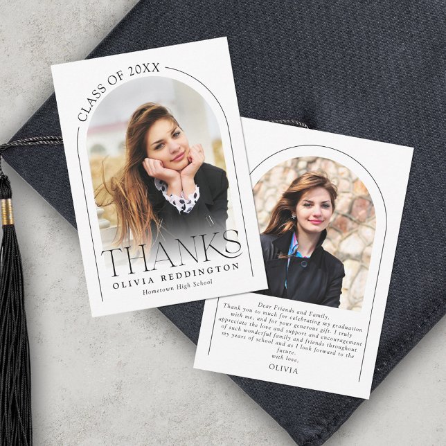 Modern Arch 2 Photo Graduation  Thank You Card (Creator Uploaded)