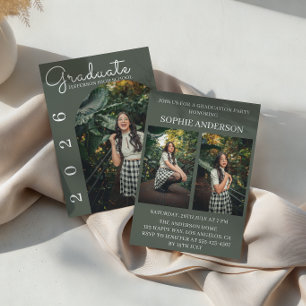 Modern Arch 3 Photo Graduation Party Invitation