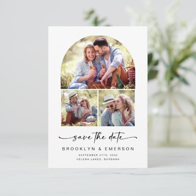 Modern Arch | 3 Photos Wedding Save The Date (Standing Front)