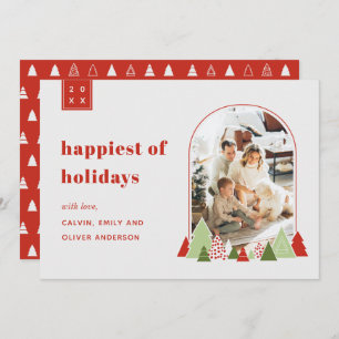 Modern Arch and Colourful Tree Photo Christmas Car Invitation