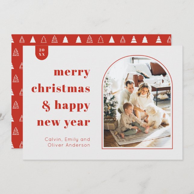 Modern Arch and Minimalist Photo Christmas Card (Front/Back)