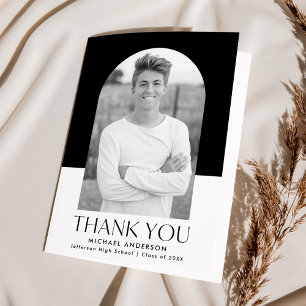 Modern Arch Black and White Color Block Graduation Thank You Card