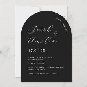 Modern Arch Black And White Engagement Party Invitation