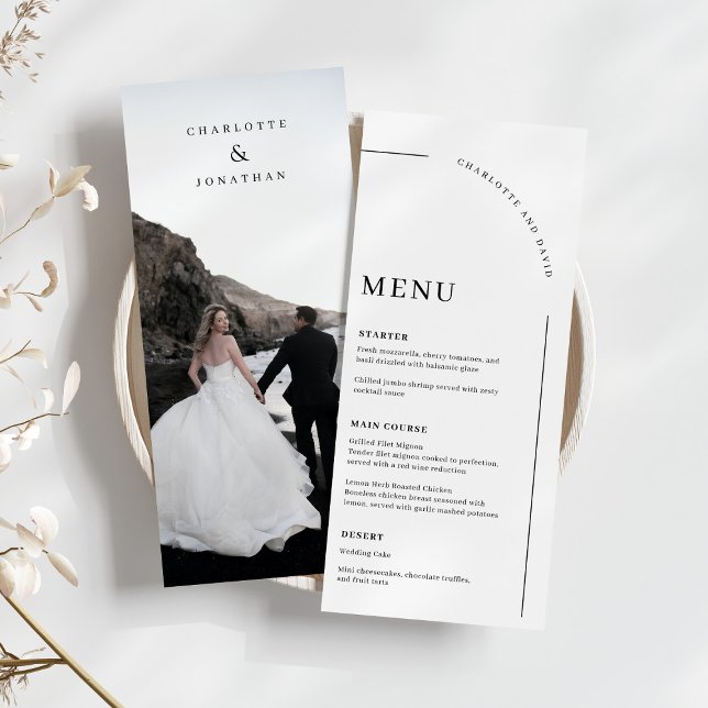Modern Arch Black and White Wedding Photo Menu (Creator Uploaded)