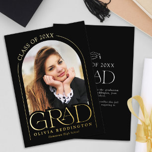 Modern Arch Black Gold Photo Grad Announcement
