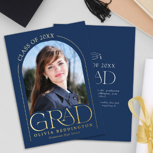 Modern Arch Blue Gold Photo Grad Announcement