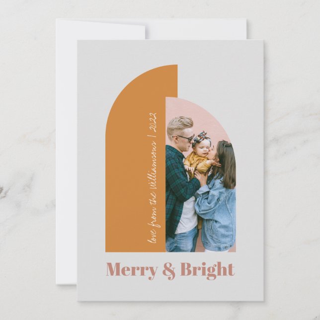 Modern Arch Blush Dusty Pink Gray Merry Photo 2022 Holiday Card (Front)