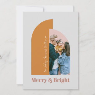 Modern Arch Blush Dusty Pink Grey Merry Photo Holiday Card