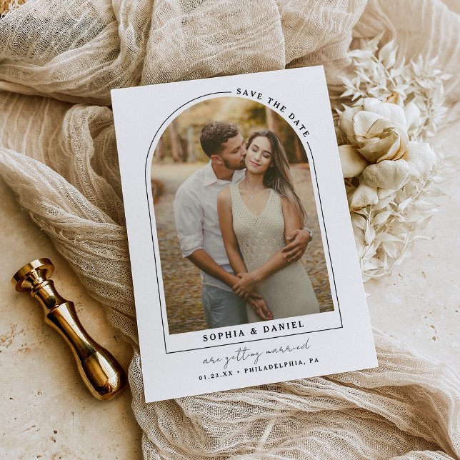 Modern Arch Boho Arch with Photo Save The Date Announcement Postcard (Creator Uploaded)