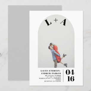 Modern arch bold minimalist initials photo wedding invitation