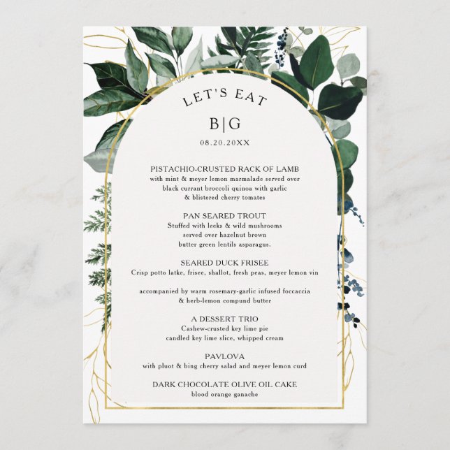 Modern Arch Botanic Greenery wedding Menu (Front)