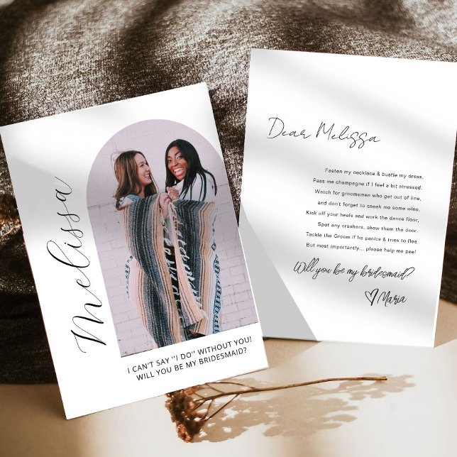Modern Arch Bridesmaid Photo Proposal Card (Creator Uploaded)