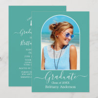 Modern Arch Calligraphy Teal Graduation Party