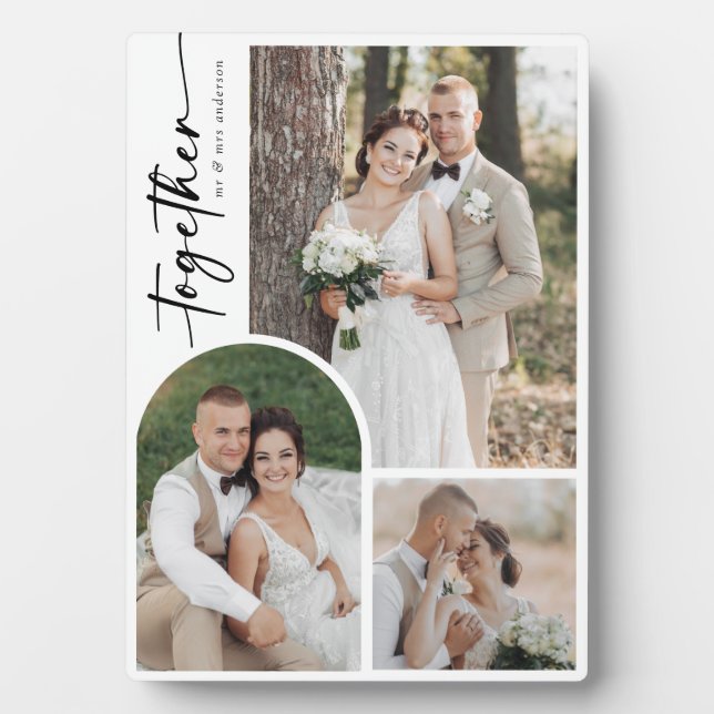 Modern Arch Calligraphy Together Wedding Photo Plaque (Front)