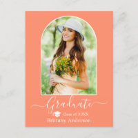 Modern Arch Cap Calligraphy Coral Peach Graduation