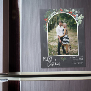 Modern Arch Chalkboard Christmas Photo Magnet