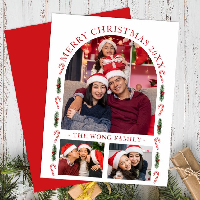 Modern Arch Christmas Card with 3 Photos (Simple Christmas Card - Three Photos)