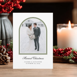 Modern Arch Christmas Newlyweds Winter Wedding Holiday Card
