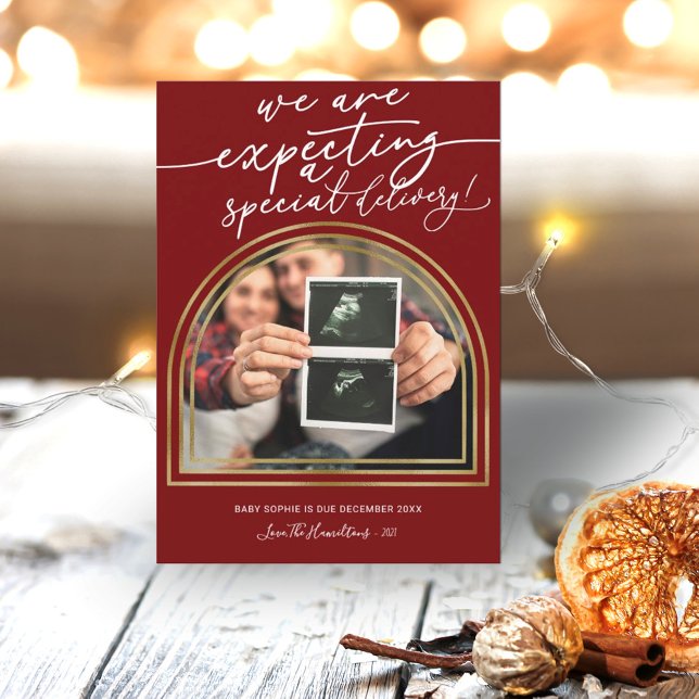 Modern Arch Christmas Pregnancy Announcement  (Creator Uploaded)