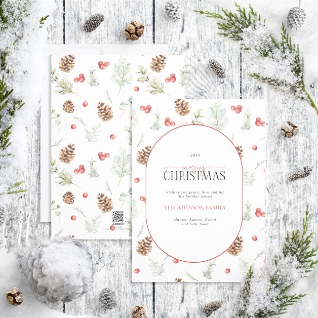Modern Arch Cotton Winter Greenery Merry Christmas Holiday Card (Creator Uploaded)