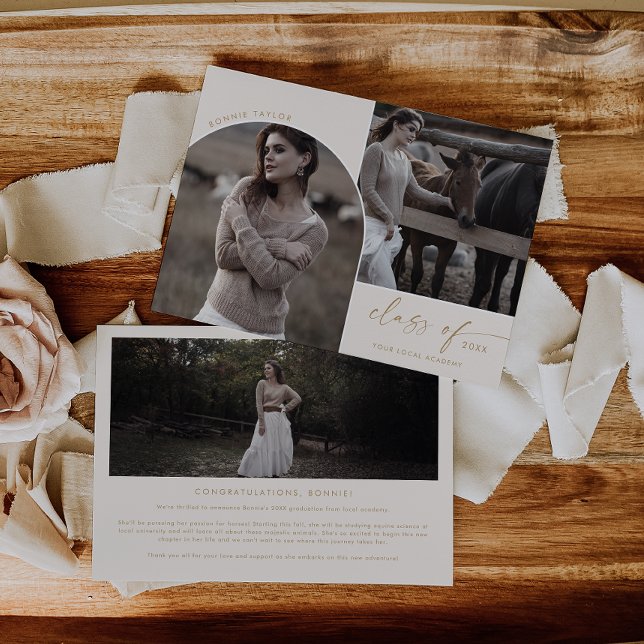 Modern Arch Cream Class of 2024 3 Photo Graduation Announcement (Creator Uploaded)