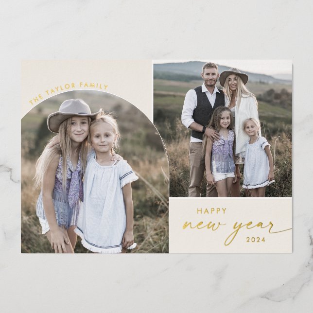 Modern Arch | Cream Foil 3 Family Photos New Year (Front)