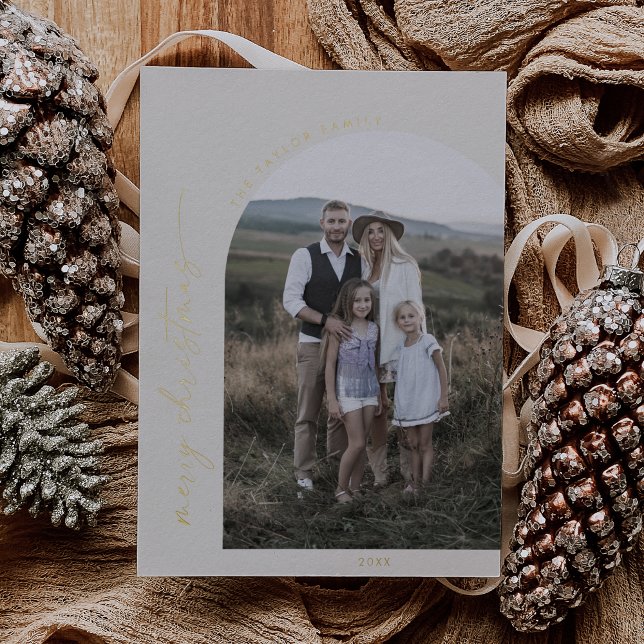 Modern Arch Cream Gold Foil Merry Christmas Photo (Creator Uploaded)
