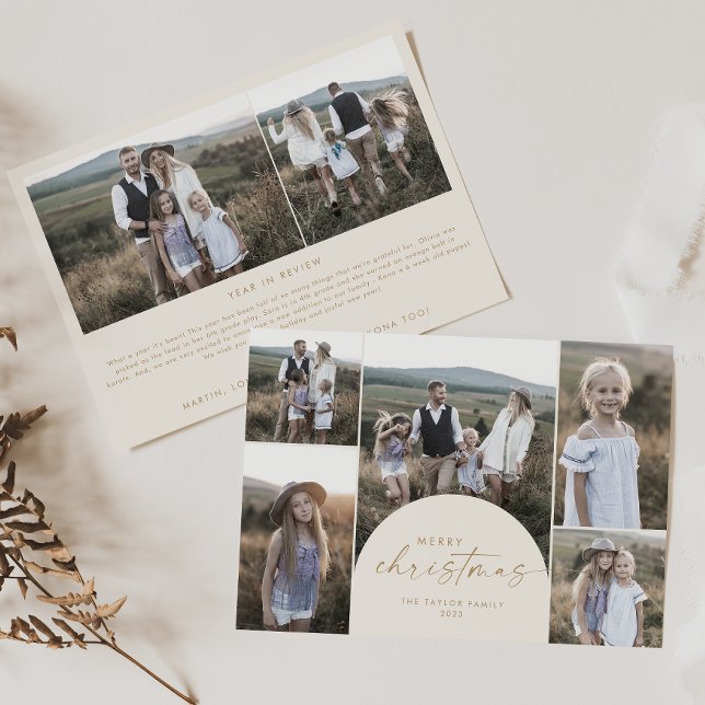 Modern Arch | Cream Multi Photo Family Christmas Holiday Card (Creator Uploaded)