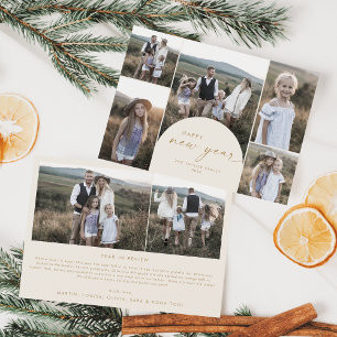 Modern Arch   Cream Multi Photo Family New Years Holiday Card