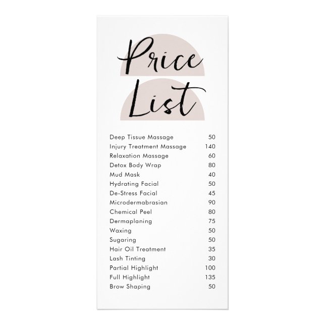 Modern Arch Custom Business Price List Rack Card (Front)