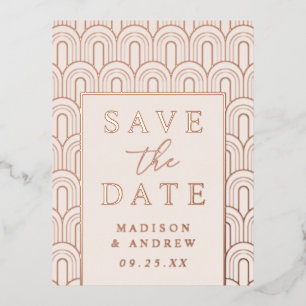 Modern Arch Deco Wedding Save the Date Foil Invitation Postcard
