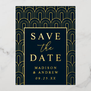 Modern Arch Deco Wedding Save the Date Foil Invitation Postcard