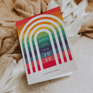 Modern arch design rainbow New Year Holiday Card