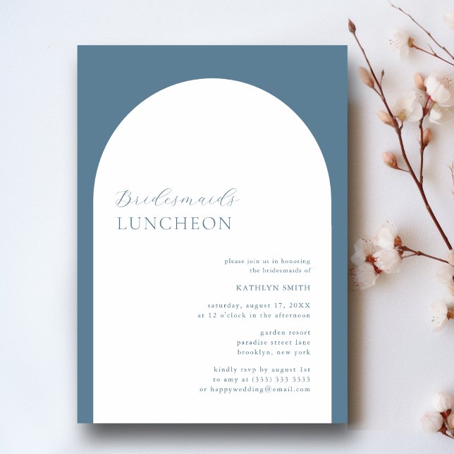 Modern Arch Dusty Blue Simple Bridesmaids Luncheon Invitation (Creator Uploaded)