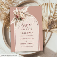 Modern Arch Dusty Pink Floral Save the Date Invite
