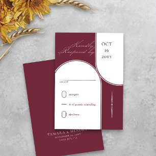Modern Arch Elegant Calligraphy Burgundy Wedding RSVP Card