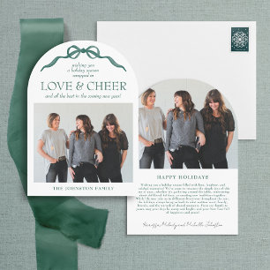 Modern Arch Elegant Green Bow Photo Holiday Card