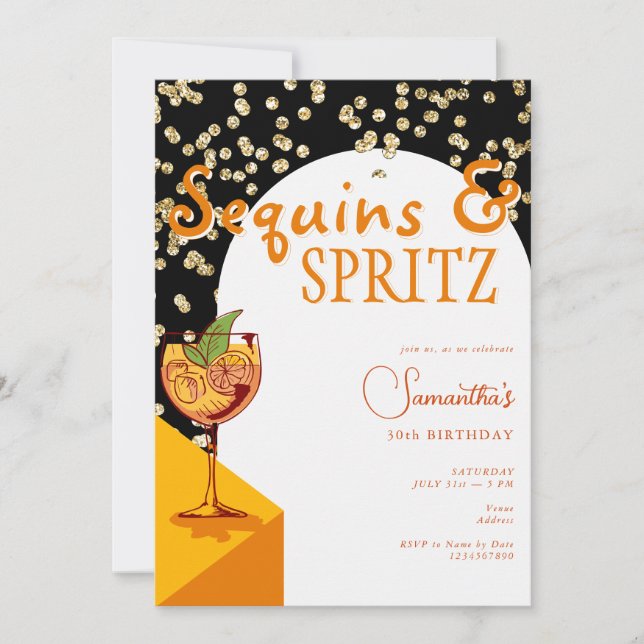 Modern Arch Elegant Sequins Spritz Summer Birthday Invitation (Front)