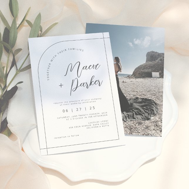Modern Arch Elegant Typography Chic Photo Wedding Invitation (Creator Uploaded)