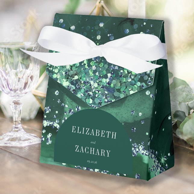 Modern Arch Emerald Green Agate Glitter Favour Box (Creator Uploaded)