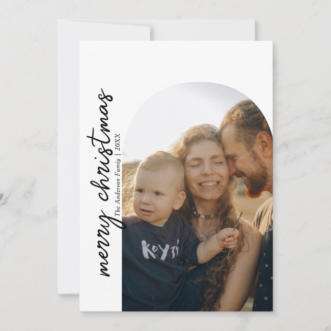 Modern Arch Family Photo Christmas Holiday Card (Front)