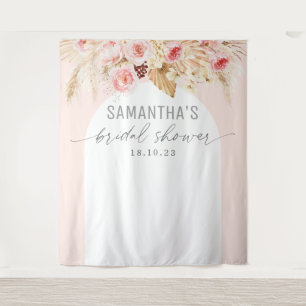 Modern arch floral bridal shower backdrop tapestry