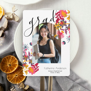 Modern Arch Floral Photo Graduation Party Invitation