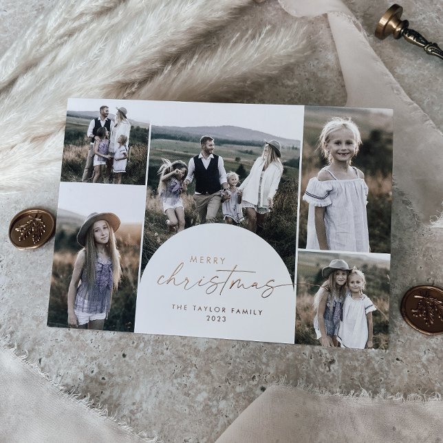 Modern Arch Foil Multi Photo Family News Christmas (Creator Uploaded)