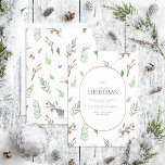 Modern Arch Forest Berry Pinecone Merry Christmas Holiday Card<br><div class="desc">What better way to spread holiday cheer than with our Modern Arch Forest Berry Pinecone Merry Christmas Holiday Card? This beautiful card features a modern winter greenery pattern of festive holly and berries, behind the pill shaped inset featuring your holiday greetings. The word "Merry" is elegantly written in a red...</div>