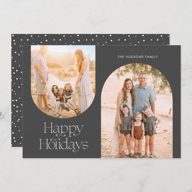 Modern Arch Frame Collage Minimalist Photo Holiday Card (Front/Back)